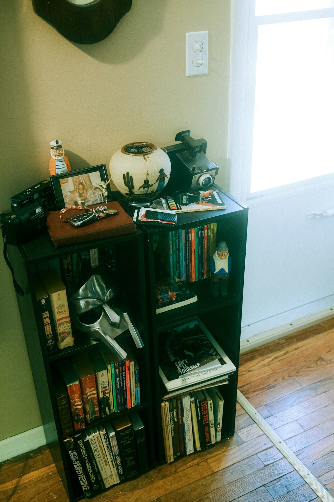 Stack of vintage books on a shelf